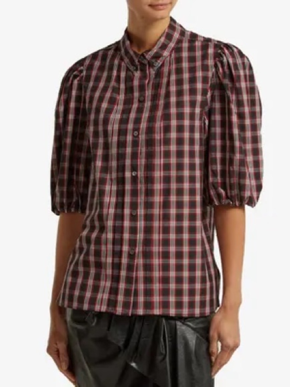 Isabel Marant Étoile Orem Plaid Puff-Sleeve Shirt Red Black button down